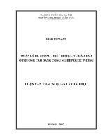 Quản lý hệ thống thiết bị phục vụ đào tạo ở trường cao đẳng công nghiệp quốc phòng 