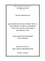 Quản trị rủi ro tín dụng trong cho vay khách hàng cá nhân tại chi nhánh ngân hàng thương mại cổ phần quân đội đà nẵng (MBBank)