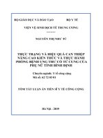 Thực trạng và hiệu quả can thiệp nâng cao kiến thức và thực hành phòng bệnh ung thư cổ tử cung của phụ nữ tỉnh Bình Định (TT)
