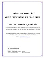 THÔNG TIN TÓM TẮT VỀ TỔ CHỨC ĐĂNG KÝ GIAO DỊCH CÔNG TY CỔ PHẦN SỢI PHÚ BÀI