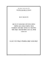 Quản lý giáo dục kĩ năng sống thông qua hoạt động trải nghiệm cho học sinh các trường tiểu học thành phố lào cai, tỉnh lào cai 