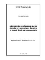 Quản lý hoạt động bồi dưỡng đội ngũ giáo viên các trường THPT huyện phù ninh – tỉnh phú thọ về năng lực tổ chức hoạt động trải nghiệm 
