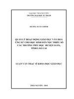 Quản lý hoạt động giáo dục văn hóa ứng xử cho học sinh dân tộc thiểu số các trường tiểu học huyện Sa Pa, tỉnh Lào Cai (Luận văn thạc sĩ)