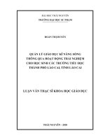 Quản lý giáo dục kĩ năng sống thông qua hoạt động trải nghiệm cho học sinh các trường tiểu học thành phố Lào Cai, tỉnh Lào Cai (Luận văn thạc sĩ)