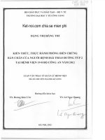 Kiến thức, thực hành phòng biến chứng bàn chân của người bệnh đái tháo đường typ 2 tại bệnh viện 19 8 bộ công an năm 2012  