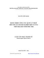 Hoàn thiện công tác quản lý thuế đối với các doanh nghiệp nhỏ và vừa trên địa bàn tỉnh phú thọ 