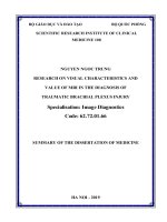 Nghiên cứu đặc điểm hình ảnh và giá trị của cộng hưởng từ trong chẩn đoán tổn thương đám rối thần kinh cánh tay do chấn thương tt tiếng anh 