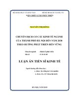 Chuyển dịch cơ cấu kinh tế ngành của thành phố hà nội đến năm 2030 theo hướng phát triển bền vững 