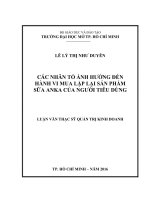 Nhân tố ảnh hưởng đến hành vi mua lặp lại sản phẩm sữa anka của người tiêu dùng 