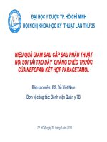 HIỆU QUẢ GIẢM ĐAU CẤP SAU PHẪU THUẬT NỘI SOI TÁI TẠO DÂY CHẰNG CHÉO TRƯỚC CỦA NEFOPAM KẾT HỢP PARACETAMOL