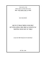 Quản lý hoạt động giáo dục kỹ năng sống cho trẻ 56 tuổi ở các trường mầm non tư thục (Luận án tiến sĩ)