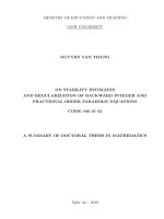 Về đánh giá ổn định và chỉnh hóa cho phương trình parabolic bậc nguyên và bậc phân thứ ngược thời gian tt tiếng anh 