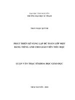 Phát triển kĩ năng lập đề toán lớp một bằng tiếng anh cho giáo viên tiểu học 