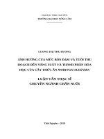 Ảnh hưởng của mức bón đạm và tuổi thu hoạch đến năng suất và thành phần hóa học của cây thức ăn moringa oleifera 