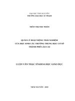 Quản lý hoạt động trải nghiệm của học sinh các trường trung học cơ sở thành phố lào cai 