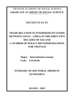Quan hệ thương mại hàng hóa trung gian giữa nhật bản – trung quốc trong hai thập niên đầu thế kỷ XXI và một số kiến nghị chính sách cho việt nam tt tiếng anh 