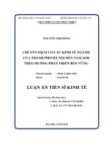 Chuyển dịch cơ cấu kinh tế ngành của thành phố Hà Nội đến năm 2030 theo hướng phát triển bền vững (Luận án tiến sĩ)
