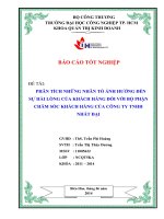 PHÂN TÍCH NHỮNG NHÂN TỐ ẢNH HƯỞNG ĐẾN SỰ HÀI LÒNG CỦA KHÁCH HÀNG ĐỐI VỚI BỘ PHẬN CHĂM SÓC KHÁCH HÀNG CỦA CÔNG TY TNHH NHẤT ĐẠI