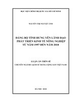 ĐẢNG BỘ TỈNH HƯNG YÊN LÃNH ĐẠO PHÁT TRIỂN KINH TẾ NÔNG NGHIỆP TỪ NĂM 1997 ĐẾN NĂM 2010