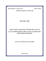 Thực trạng giải quyết tranh chấp tài sản của vợ chồng khi ly hôn tại tòa án nhân dân thành phố thanh hóa