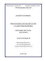    TÍNH TOÁN BỒI LẮNG HỒ CHỨA NƯỚC CỬA ĐẠT TỈNH THANH HÓA   