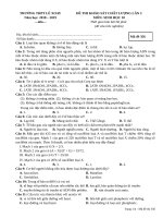 Đề thi KSCL môn Sinh học lớp 10, lần 2 năm 2019