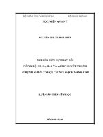 Nghiên cứu sự thay đổi nồng độ c3, c4, IL 6 và hsCRP huyết thanh ở bệnh nhân có hội chứng mạch vành cấp
