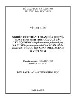 Nghiên cứu thành phần hóa học và hoạt tính sinh học của quả các cây gội nước (anphanamixis polystachya), xà cừ (khaya senegalensis) và xoan (melia azedarach) thuộc họ xoan (meliaceae) ở việt namtt 