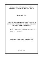 Các tội xâm phạm an toàn giao thông đường bộ theo pháp luật hình sự từ thực tiễn xét xử của các tòa án quân sự ở việt nam tt tiếng anh 
