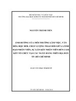 Ảnh hưởng của môi trường làm việc, văn hóa học hỏi, chất lượng trao đổi giữa lãnh đạo   nhân viên, sự gắn kết nhân viên đến cam kết tổ chức tại các ngân hàng trên địa bàn TP  hồ chí minh 