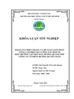 KHẢO SÁT HIỆN TRẠNG VÀ ĐỀ XUẤT GIẢI PHÁP NÂNG CAO HIỆU QUẢ CÔNG TÁC BẢO VỆ MÔI TRƢỜNG TẠI NHÀ MÁY ĐƢỜNG QUẢNG PHÖ CÔNG TY CỔ PHẦN ĐƢỜNG QUẢNG NGÃI
