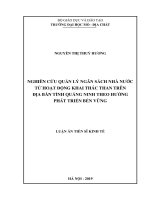 Nghiên cứu quản lý ngân sách nhà nước từ hoạt động khai thác than trên địa bàn tỉnh Quảng Ninh theo hướng phát triển bền vững (Luận án tiến sĩ)