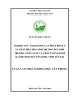 Nghiên cứu ảnh hưởng của phân bón lá và chất điều hòa sinh trưởng đến sinh trưởng, năng suất và chất lượng bưởi Đại Minh, Huyện Yên Bình, Tỉnh Yên Bái (Luận văn thạc sĩ)