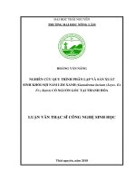 Nghiên cứu quy trình phân lập và sản xuất sinh khối sợi nấm Lim xanh (Ganoderma lucium (Leyss. Ex Fr.) Karst) có nguồn gốc tại Thanh Hóa (Luận văn thạc sĩ)