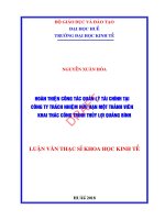 HOÀN THIỆN CÔNG TÁC QUẢN LÝ TÀI CHÍNH TẠI CÔNG TY TRÁCH NHIỆM HỮU HẠN MỘT THÀNH VIÊN KHAI THÁC CÔNG TRÌNH THỦY LỢI QUẢNG BÌNH