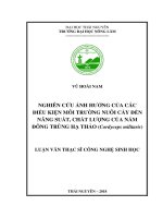 Nghiên cứu ảnh hưởng của các điều kiện môi trường đến năng suất, chất lượng của nấm Đông trùng hạ thảo Cordyceps militaris (Luận văn thạc sĩ)