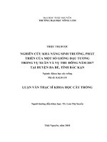 Nghiên cứu khả năng sinh trưởng, phát triển của một số giống đậu tương trong vụ xuân và vụ thu đông năm 2017 tại huyện ba bể, tỉnh bắc kạn 