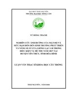 Nghiên cứu ảnh hưởng của mật độ và mức đạm bón đến sinh trưởng phát triển và năng suất của giống lạc l18 trong điều kiện vụ hè thu năm 2017 tại huyện yên thủy, tỉnh hòa bình 