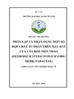 Phân lập và nhận dạng một số hợp chất từ phần trên mặt đất của cây kim tiền thảo (desmodium styracifolium (OBS ) merr, fabaceae) 