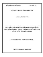 Thực hiện thủ tục hành chính theo cơ chế một cửa, một cửa liên thông tại UBND thị xã hà tiên, tỉnh kiên giang