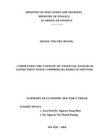 Hoàn thiện nội dung phân tích tài chính các ngân hàng thương mại cổ phần niêm yết ở việt nam tt tiếng anh 