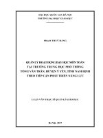 Quản lý hoạt động dạy học môn toán tại trường trung học phổ thông tống văn trân, huyện ý yên, tỉnh nam định theo tiếp cận phát triển năng lực 