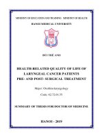 Đánh giá chất lượng cuộc sống của bệnh nhân ung thư thanh quản trước và sau phẫu thuật tr tiếng anh 