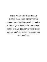 BIỆN PHÁP CHỈ đạo HOẠT ĐỘNG dạy học môn TIẾNG ANH THEO HƯỚNG PHÁT TRIỂN NĂNG lực GIAO TIẾP CHO  học SINH ở các TRƯỜNG TIỂU học QUẬN NGÔ QUYỀN, THÀNH PHỐ hải PHÒNG 