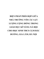 BIỆN PHÁP PHỐI hợp GIỮA NHÀ TRƯỜNG với CÁC lực LƯỢNG CỘNG ĐỒNG TRONG GIÁO dục KĨ NĂNG xã hội CHO học SINH THCS cụm bắc ĐUỐNG, GIA lâm, hà nội 