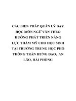 CÁC BIỆN PHÁP QUẢN lý dạy học môn NGỮ văn THEO HƯỚNG PHÁT TRIỂN NĂNG lực THẨM mỹ CHO học SINH tại TRƯỜNG TRUNG học PHỔ THÔNG TRẦN HƯNG đạo,  AN lão, hải PHÒNG 