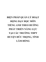 BIỆN PHÁP QUẢN lý HOẠT ĐỘNG dạy học môn TIẾNG ANH THEO HƯỚNG PHÁT TRIỂN NĂNG lực tại các TRƯỜNG THPT HUYỆN đức TRỌNG, TỈNH lâm ĐỒNG 