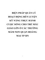 BIỆN PHÁP QUẢN lý HOẠT ĐỘNG rèn LUYỆN kỹ NĂNG THỰC HÀNH CUỘC SỐNG CHO TRẺ mẫu GIÁO lớn ở các TRƯỜNG mầm NON QUẬN HOÀNG MAI TP HN 