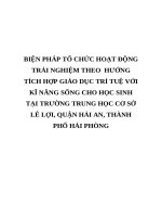 BIỆN PHÁP tổ CHỨC HOẠT ĐỘNG TRẢI NGHIỆM THEO  HƯỚNG TÍCH hợp GIÁO dục TRÍ TUỆ với kĩ NĂNG SỐNG CHO học SINH tại TRƯỜNG TRUNG học cơ sở lê lợi, QUẬN hải AN, THÀNH PHỐ hải PHÒNG 