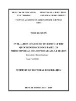 Nghiên cứu đa dạng di truyền quần thể chó phú quốc dựa trên trình tự HV1 thuộc vùng CR trên hệ gen ty thể tt tiếng anh